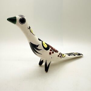 Vintage Talavera Mexico Hand Painted Pottery Floral Dove Bird 9" Skinny Folk Art